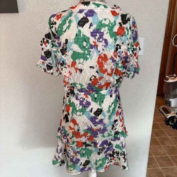 Tanya Taylor Rhett Mini Dress Silk Blend Floral Ruffles Size 4 - Picture 5 of 5